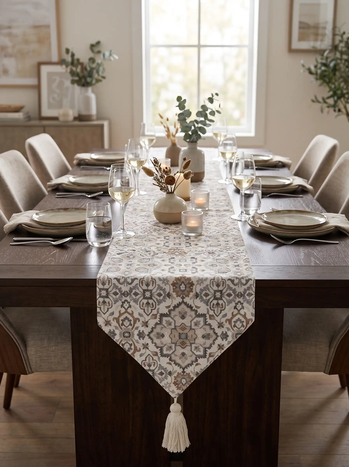 AtozHomeDecor Cotton Linen Table Runner | Printed & Embroidered | 14x72" / 16x72"