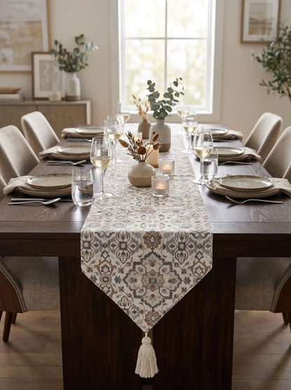 AtozHomeDecor Cotton Linen Table Runner | Printed & Embroidered | 14x72" / 16x72"