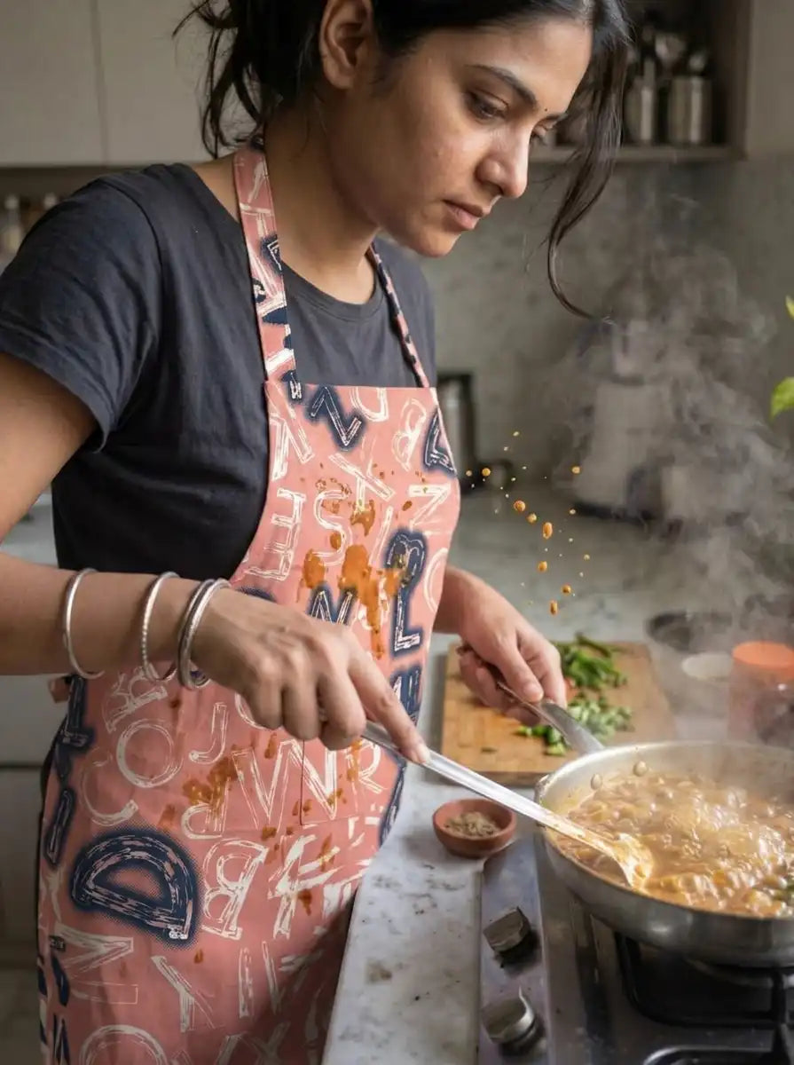 AtoZ Printed Kitchen Cooking Apron with Pocket & Waterproof Backing