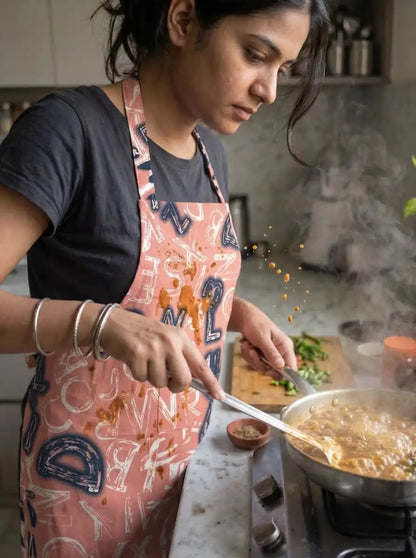 AtoZ Printed Kitchen Cooking Apron with Pocket & Waterproof Backing