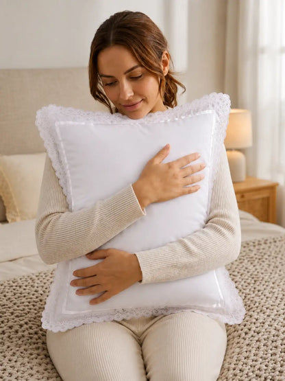 AtoZ Home Decor Cotton Lace Border Pillow Covers (Set of 1 & 2)