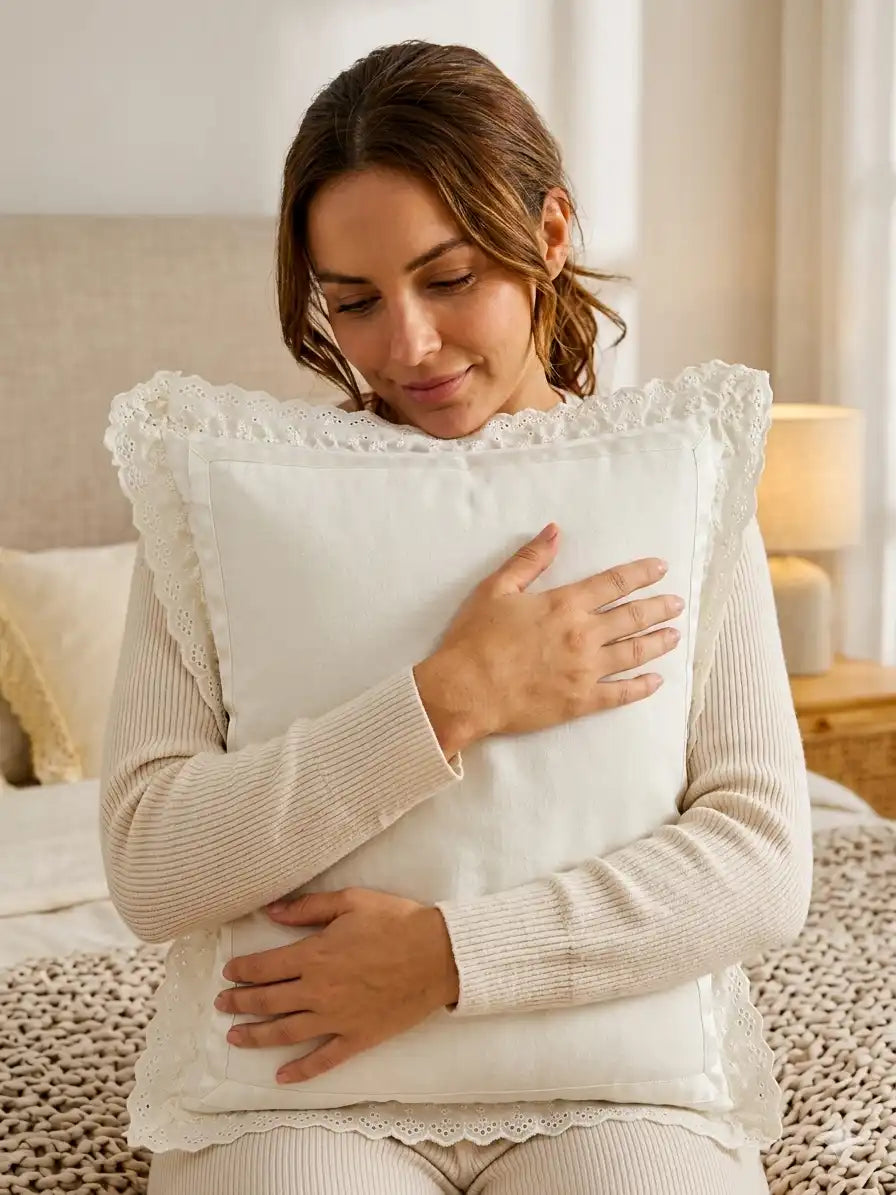 AtoZ Home Decor Cotton Lace Border Pillow Covers (Set of 1 & 2)