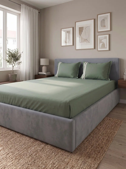 Atoz Home Decor 250 TC Tranquil Cotton Bedsheet Set with Striped Trim