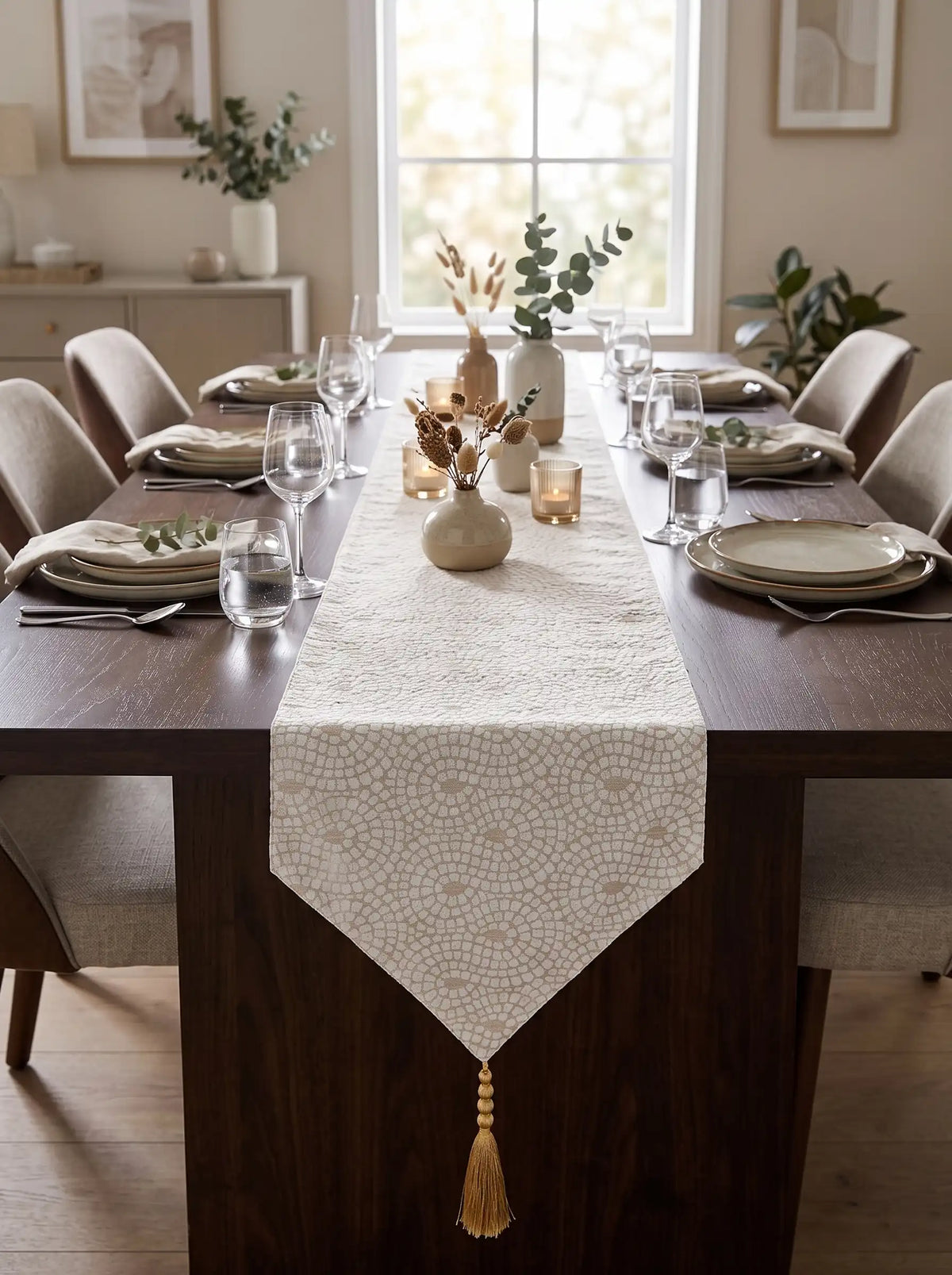 AtozHomeDecor Cotton Linen Table Runner | Printed & Embroidered | 14x72" / 16x72"