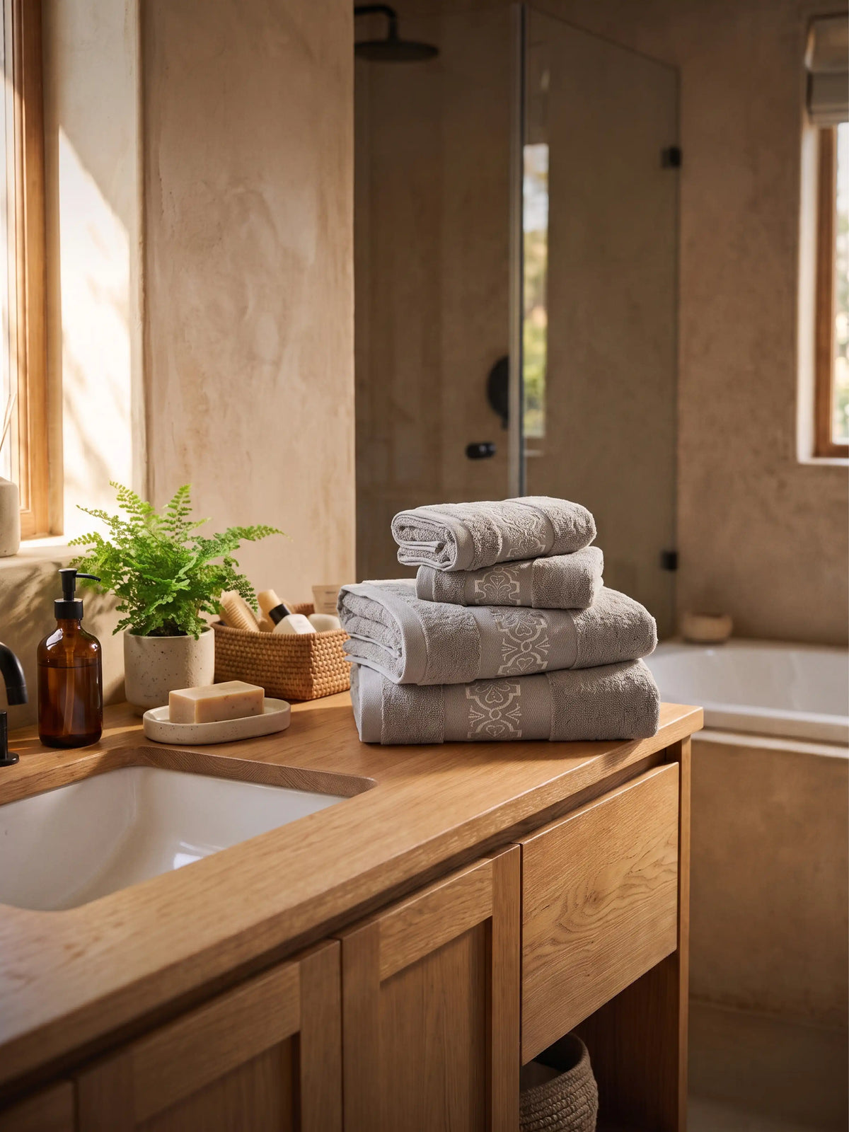 Stylla 4-Piece Embroidered Cotton Towel Set | 2 Bath & 2 Hand Towels