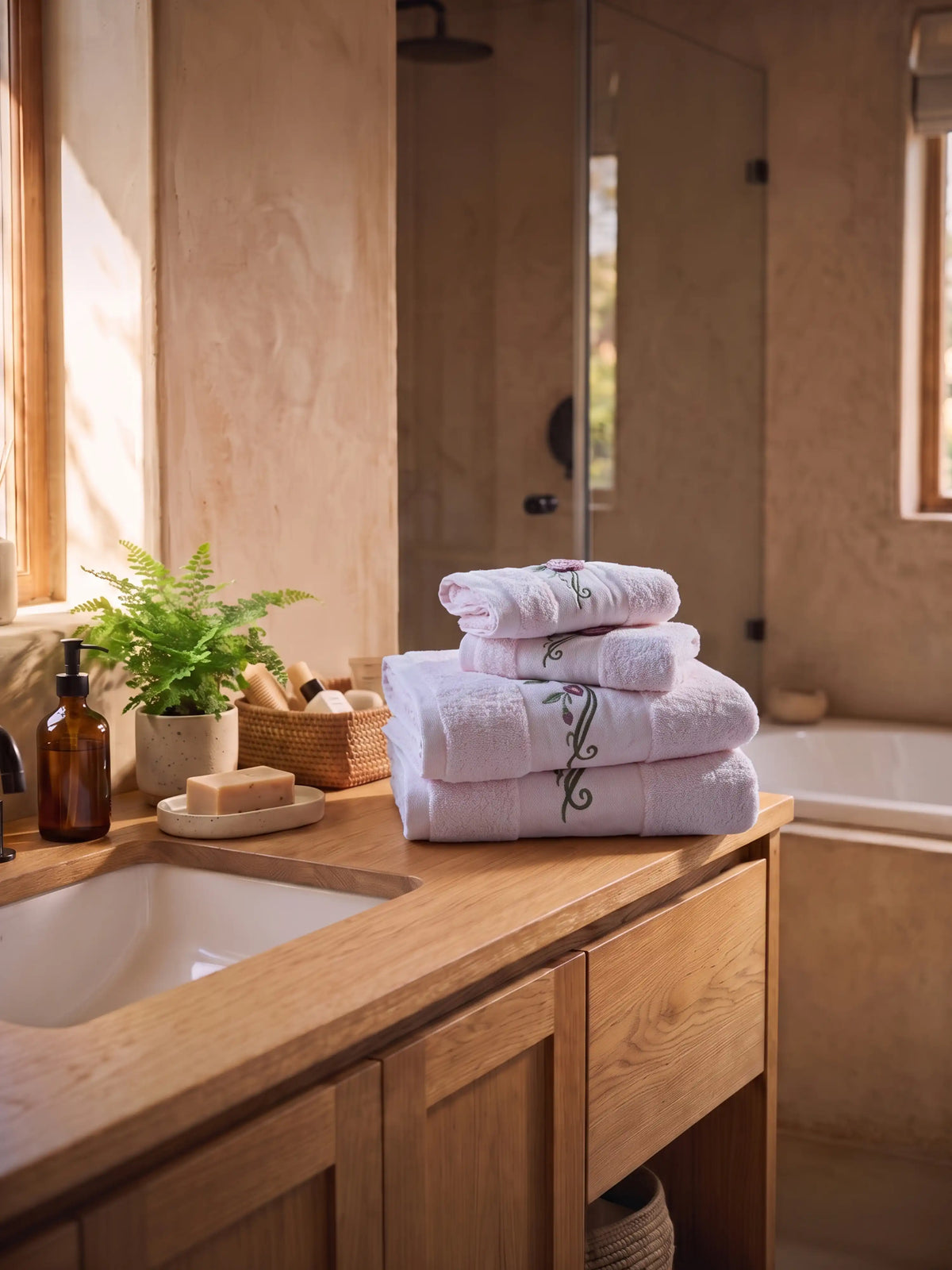 Stylla 4-Piece Embroidered Cotton Towel Set | 2 Bath & 2 Hand Towels
