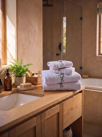 Stylla 4-Piece Embroidered Cotton Towel Set | 2 Bath & 2 Hand Towels