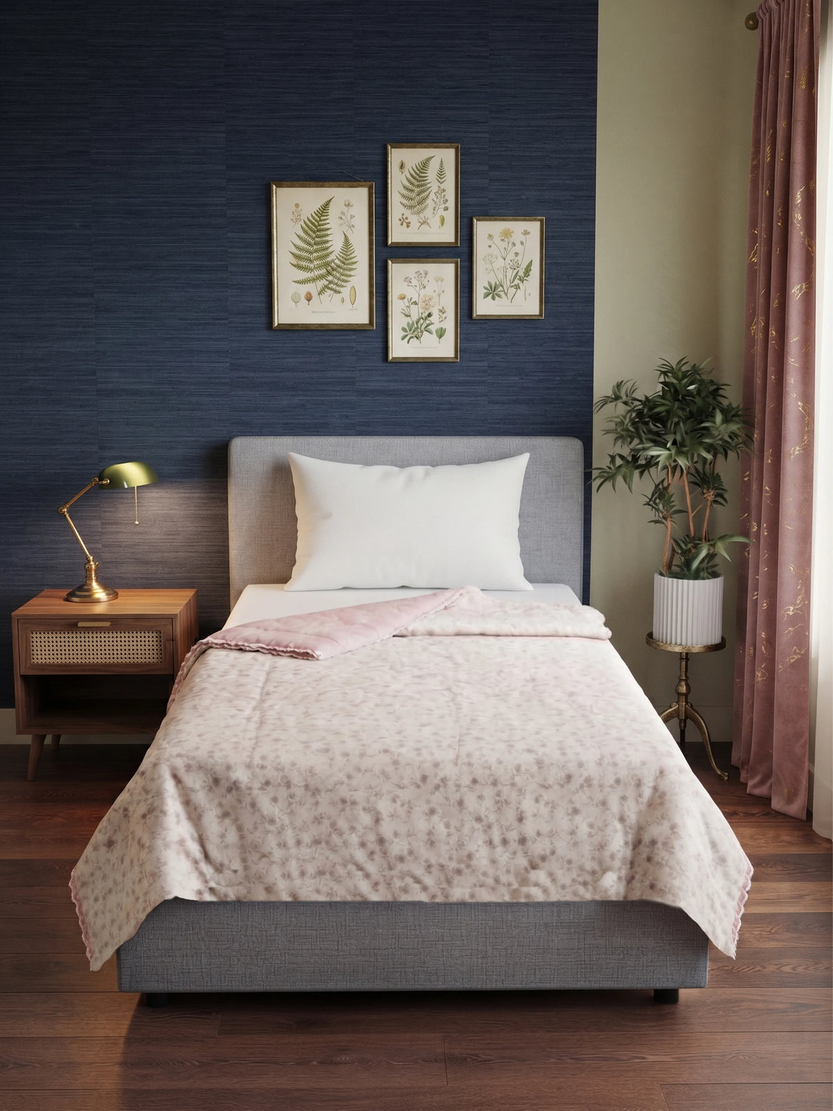 Atoz Home Decor Florence Vintage Floral Single Bed AC Comforter – Super Soft Breathable Reversible Quilt with Pink Fabric Backing
