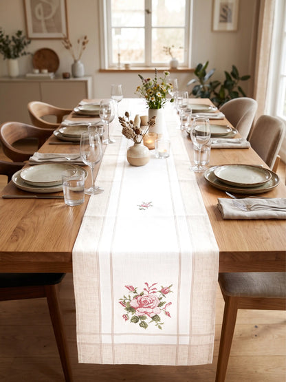 AtozHomeDecor Cotton Linen Table Runner | Printed & Embroidered | 14x72" / 16x72"