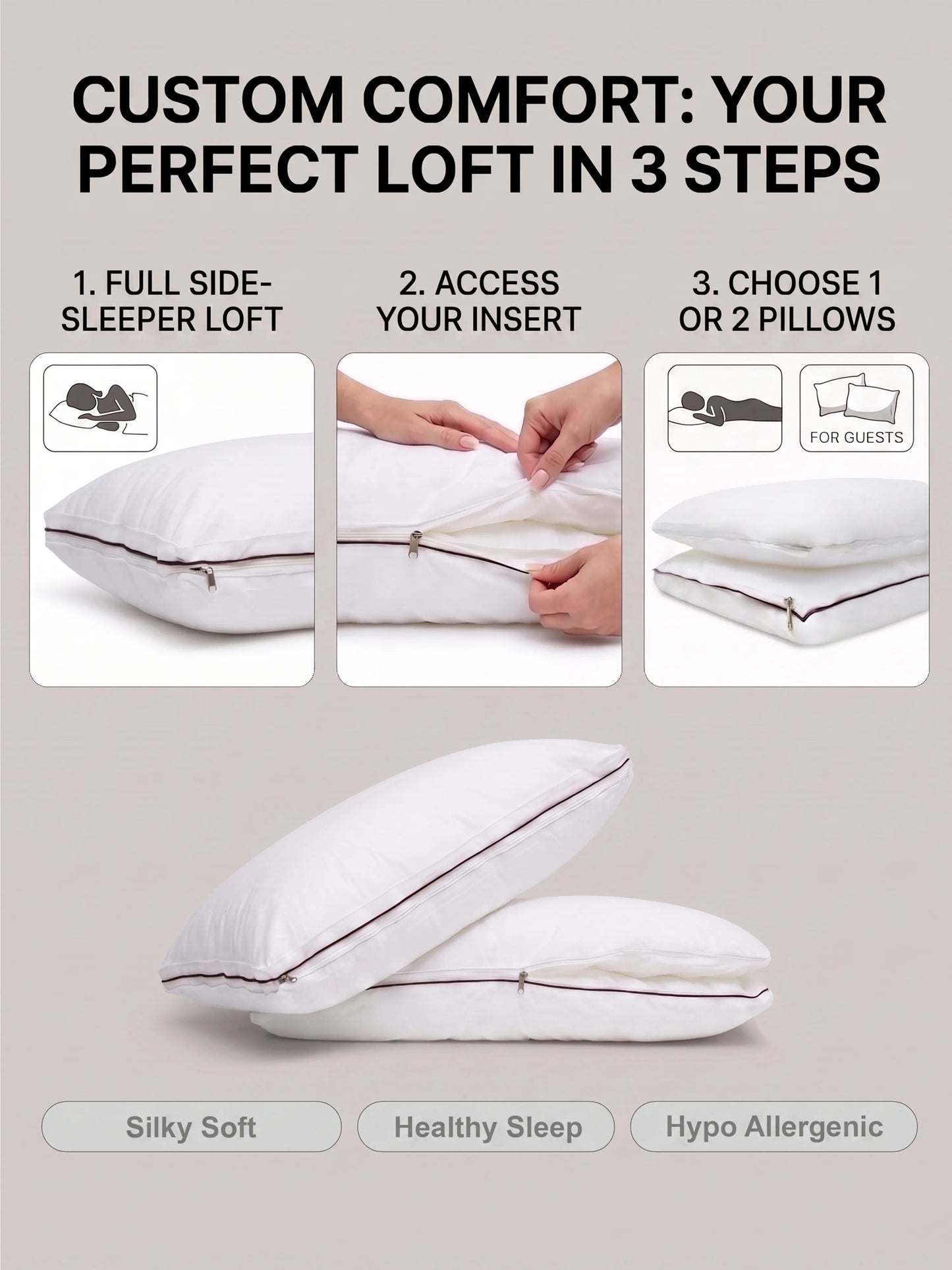 AtoZ Home Decor 2-in-1 Adjustable Pillow Detachable Cotton Support (18 x 27 inch)