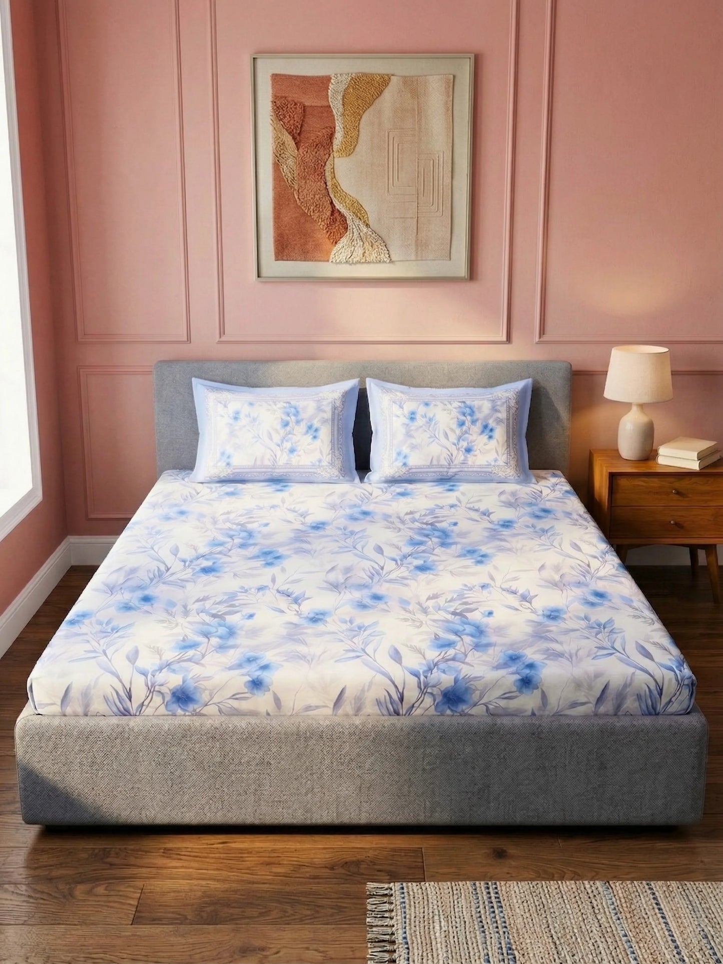 Essenze Digital Cotton Queen Size Bedsheet Set (300 TC)