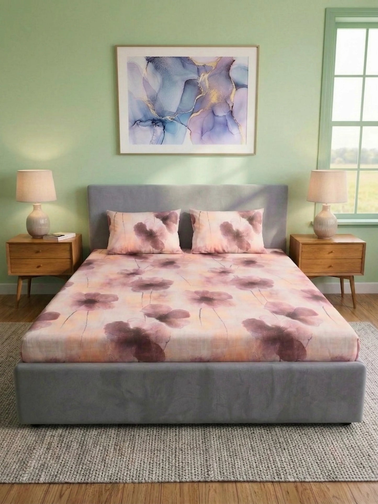Essenze Digital Cotton Queen Size Bedsheet Set (300 TC)