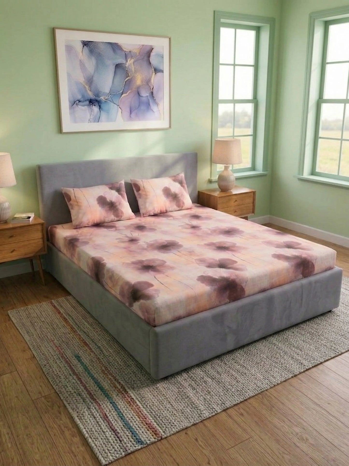 Essenze Digital Cotton Queen Size Bedsheet Set (300 TC)