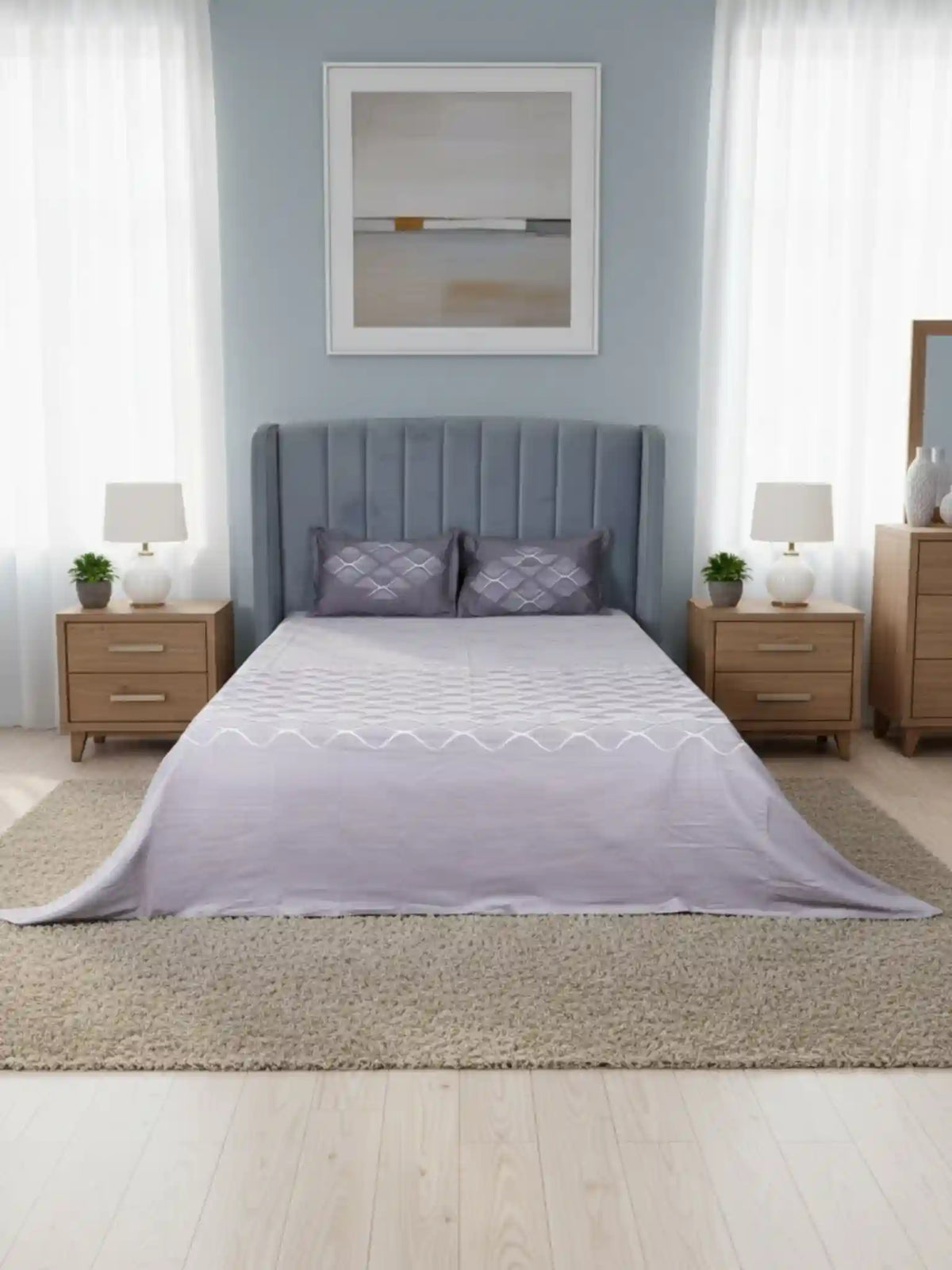 Soft Feel, Ogee Pattern King Bed Sheet Set with 2 Pillow Cases – 100% Cotton (300 TC)