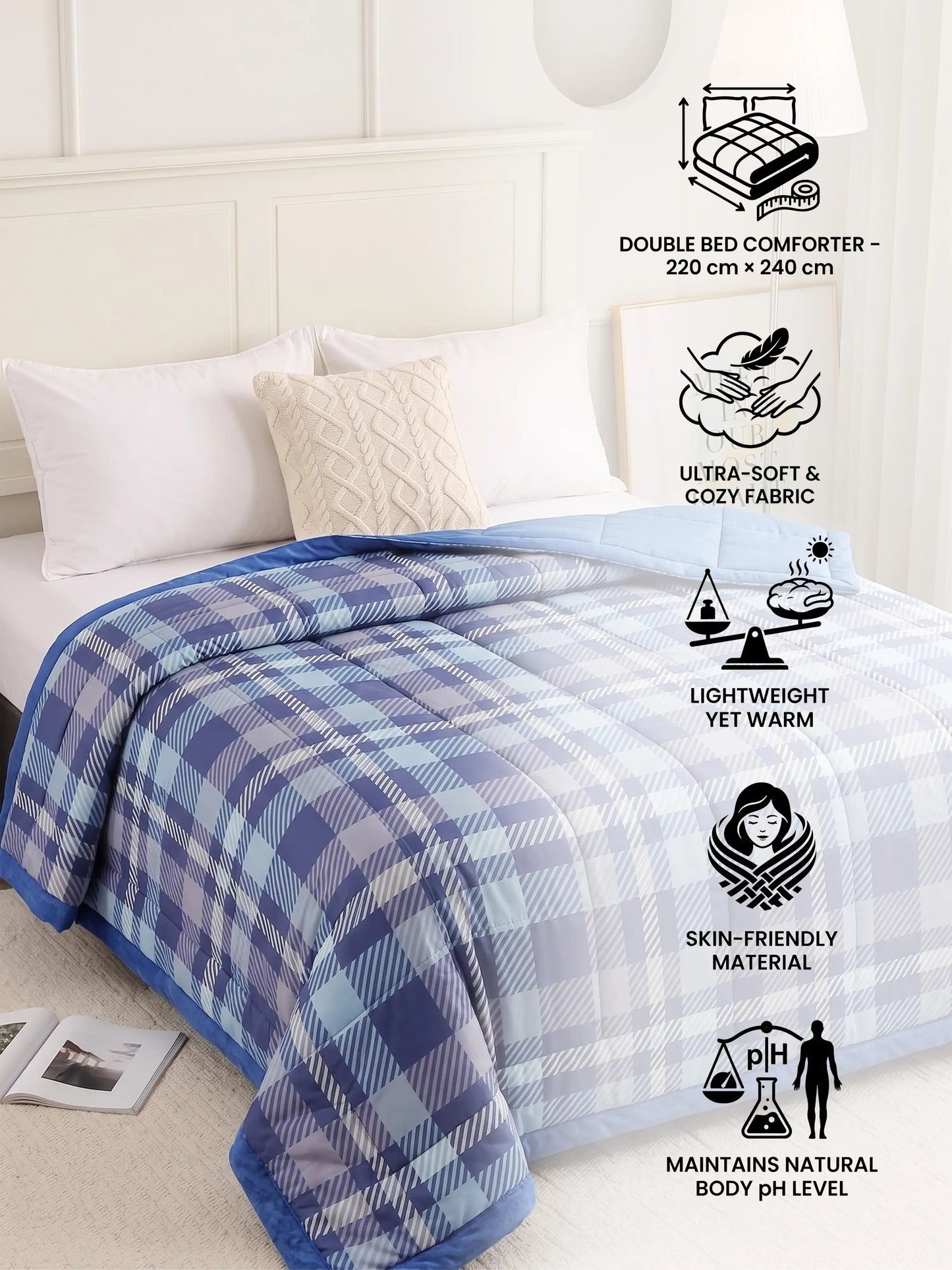 AC Comforter Soft Cotton Plaid Quilt Lightweight Blanket (220×240 cm)