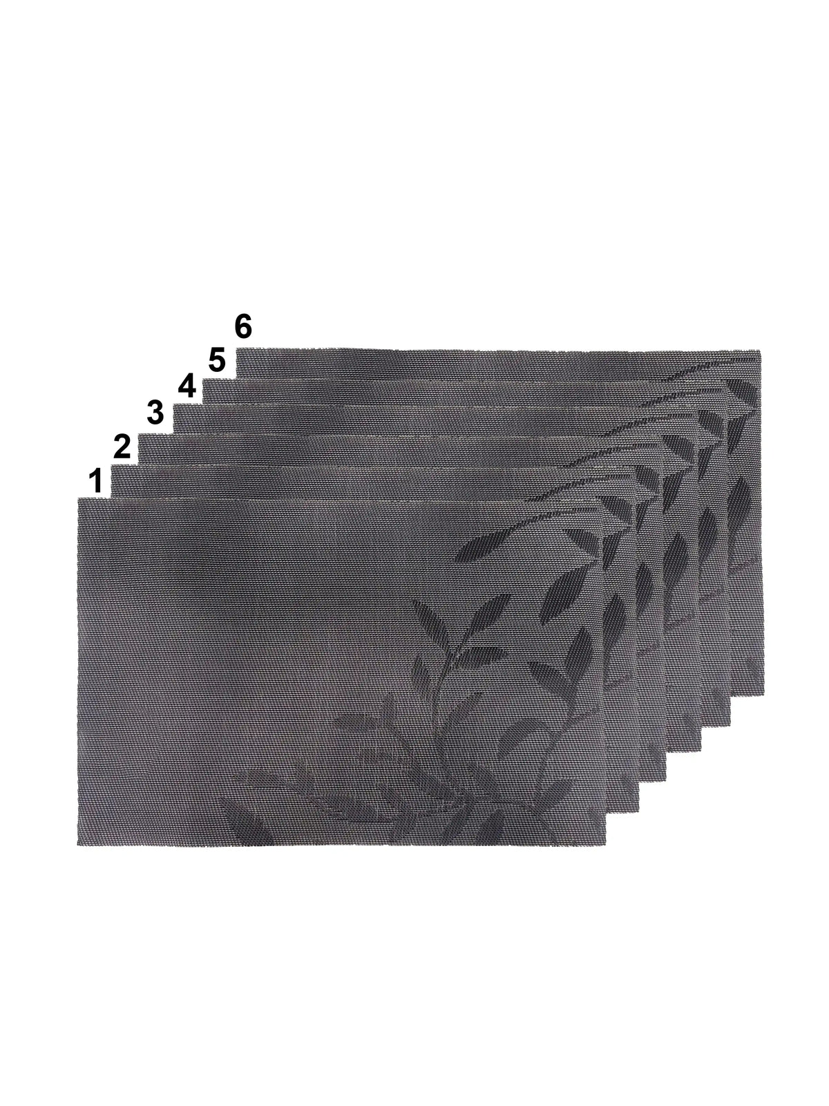 AtoZ Home Decor Dark Grey Leaf Motif PVC Placemats Set of 6