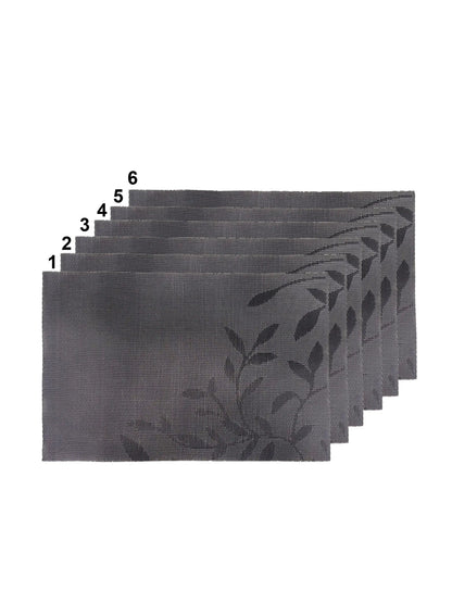 AtoZ Home Decor Dark Grey Leaf Motif PVC Placemats Set of 6