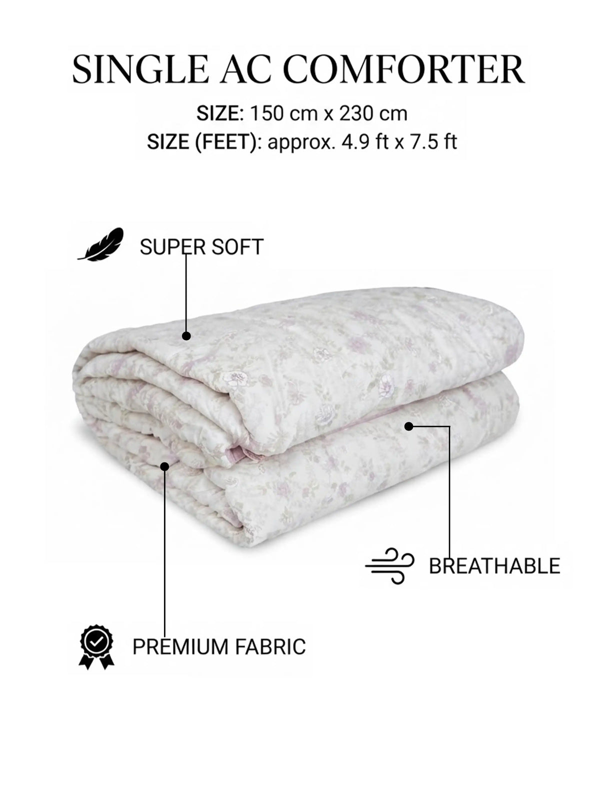 Atoz Home Decor Florence Vintage Floral Single Bed AC Comforter – Super Soft Breathable Reversible Quilt with Pink Fabric Backing