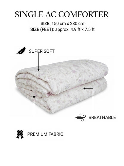 Atoz Home Decor Florence Vintage Floral Single Bed AC Comforter – Super Soft Breathable Reversible Quilt with Pink Fabric Backing