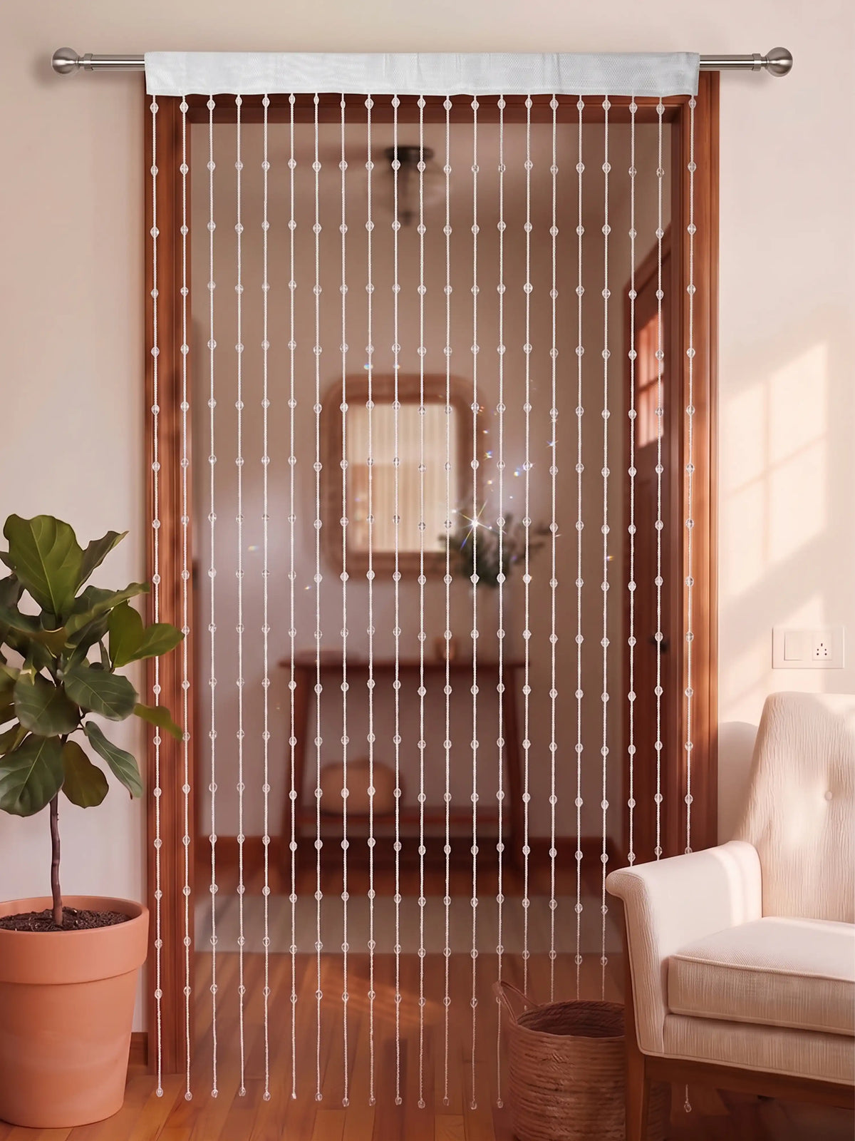 Atoz Home Decor White Beaded Door Curtain | Kite Shape PVC | 4x7 ft