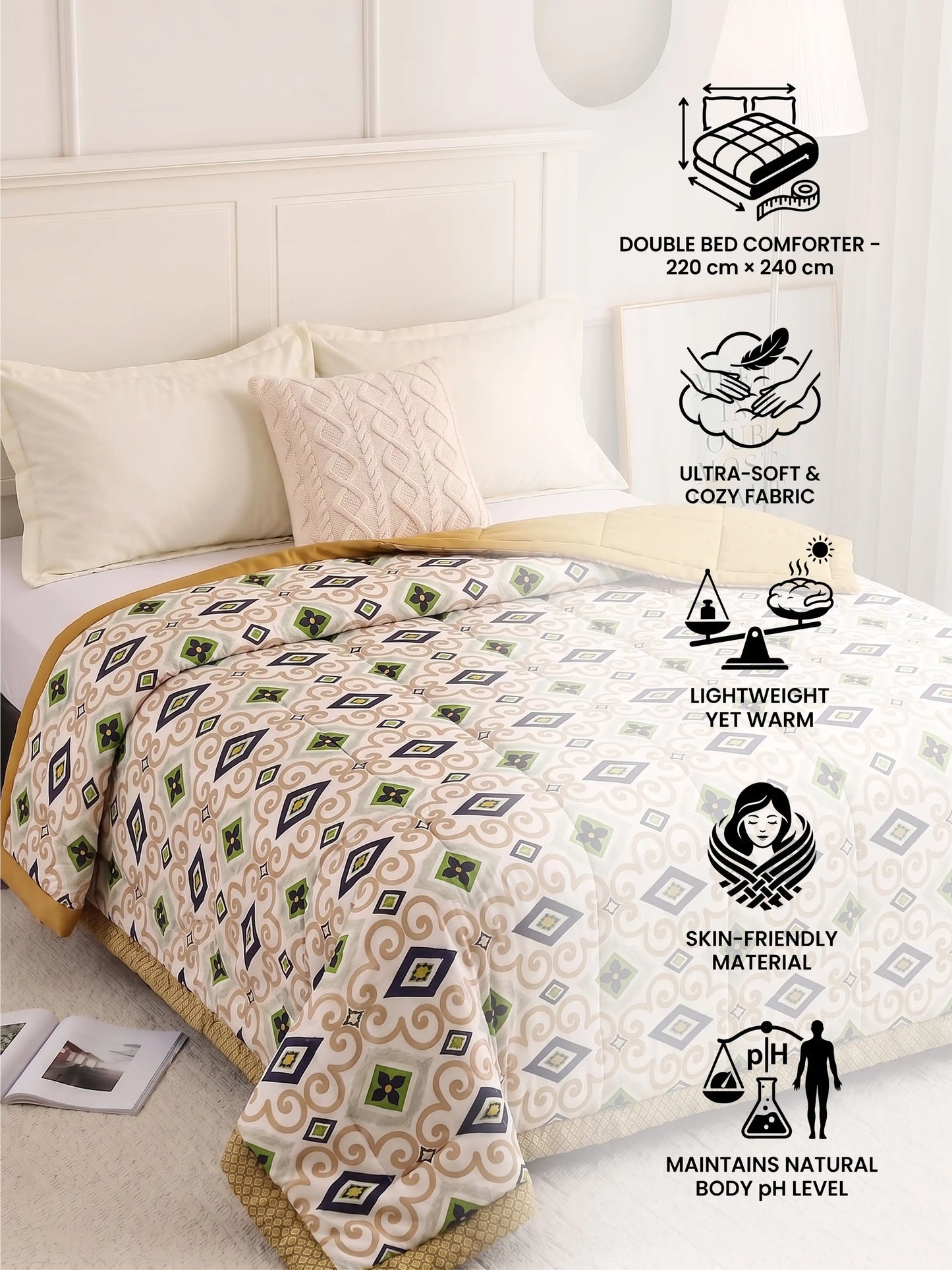 AC Comforter Soft Geometric Boho Quilt Lightweight (220x240 cm)