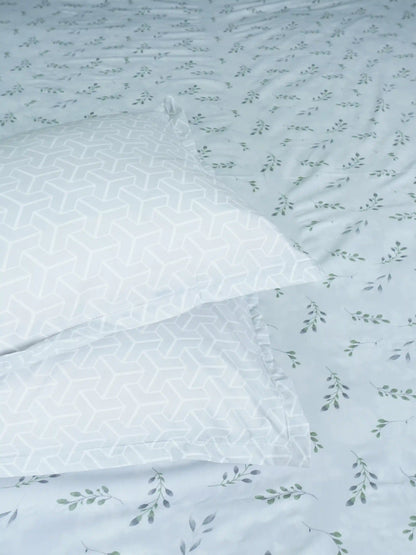 Elegant Grey Leaf Pattern Cotton Double Bedsheet Set