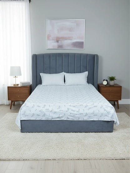Elegant Grey Leaf Pattern Cotton Double Bedsheet Set