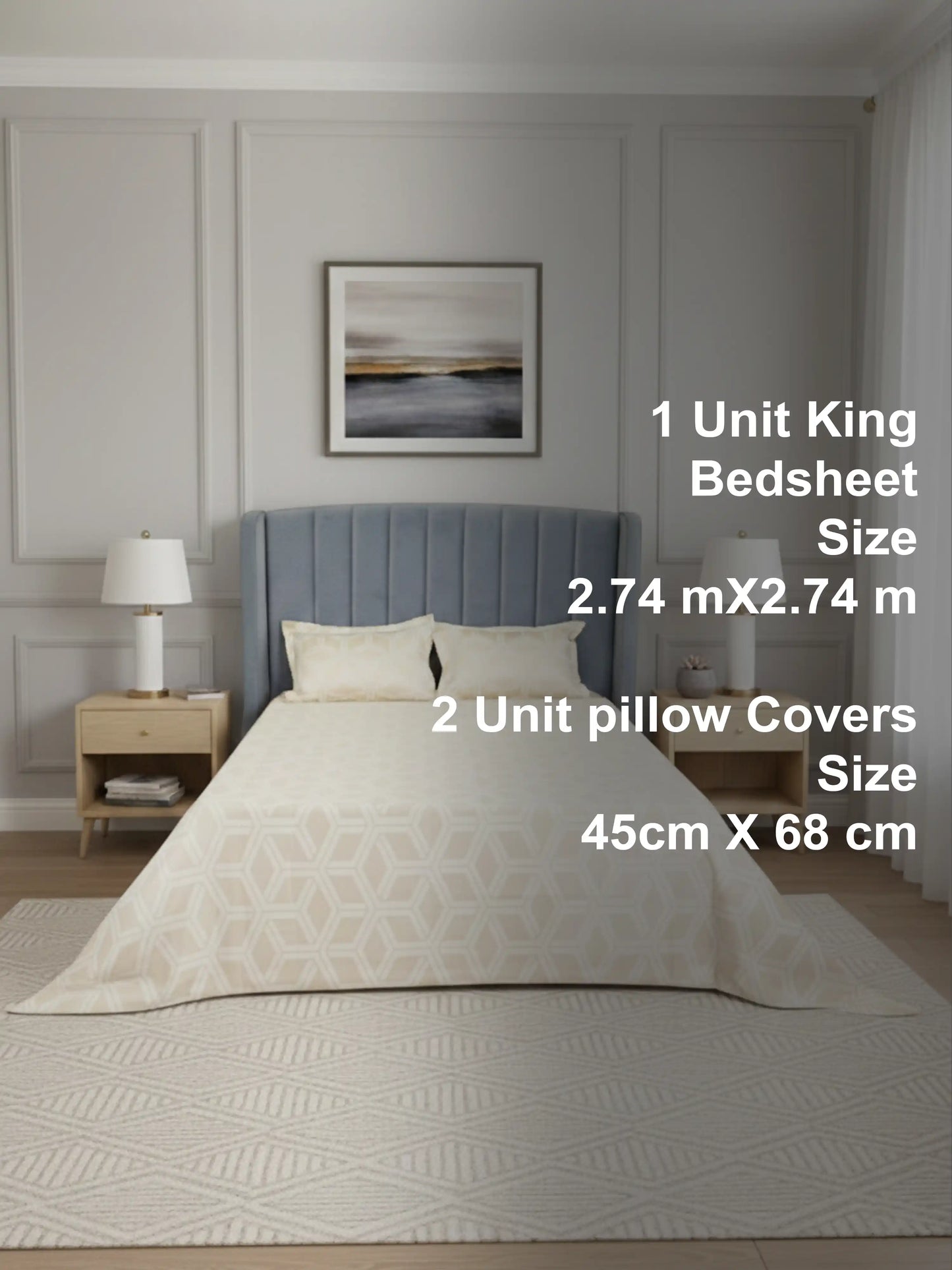 Soft Feel, Modern Geometric King Bed Sheet Set – 100% Cotton (300 TC)