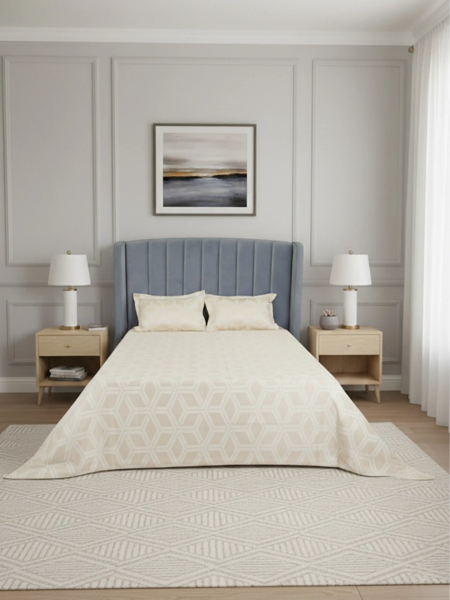 Soft Feel, Modern Geometric King Bed Sheet Set – 100% Cotton (300 TC)