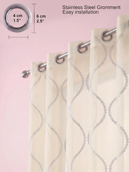 Evabella Embroidered Ogee Trellis Sheer Grommet Curtains | 100% Polyester