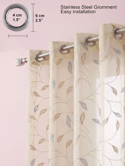 Evabella Embroidered Leaf Vine Sheer Grommet Curtains | 100% Polyester