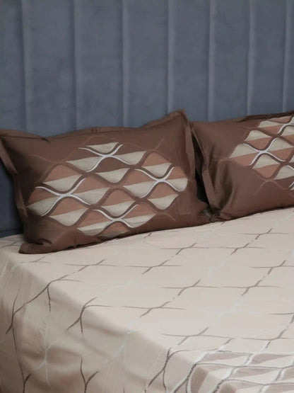 Soft Feel, Ogee Pattern King Bed Sheet Set with 2 Pillow Cases – 100% Cotton (300 TC)
