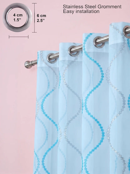 Evabella Embroidered Ogee Trellis Sheer Grommet Curtains | 100% Polyester