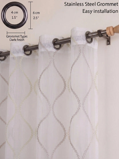 Evabella Embroidered Ogee Trellis Sheer Grommet Curtains | 100% Polyester