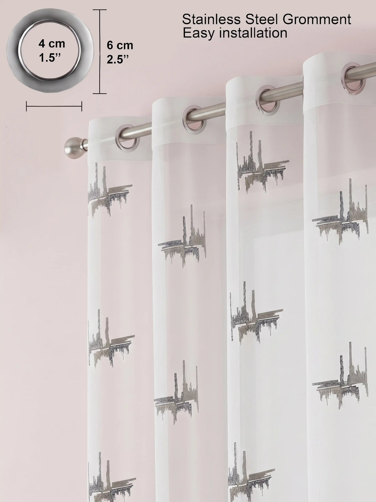 Evabella Abstract Linear Embroidered Sheer Grommet Curtains | 100% Polyester