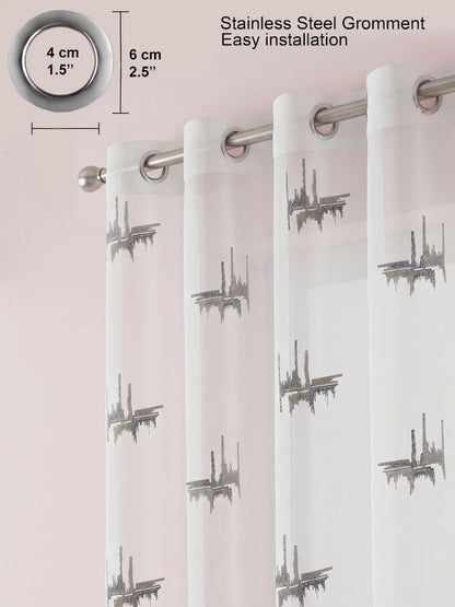 Evabella Abstract Linear Embroidered Sheer Grommet Curtains | 100% Polyester