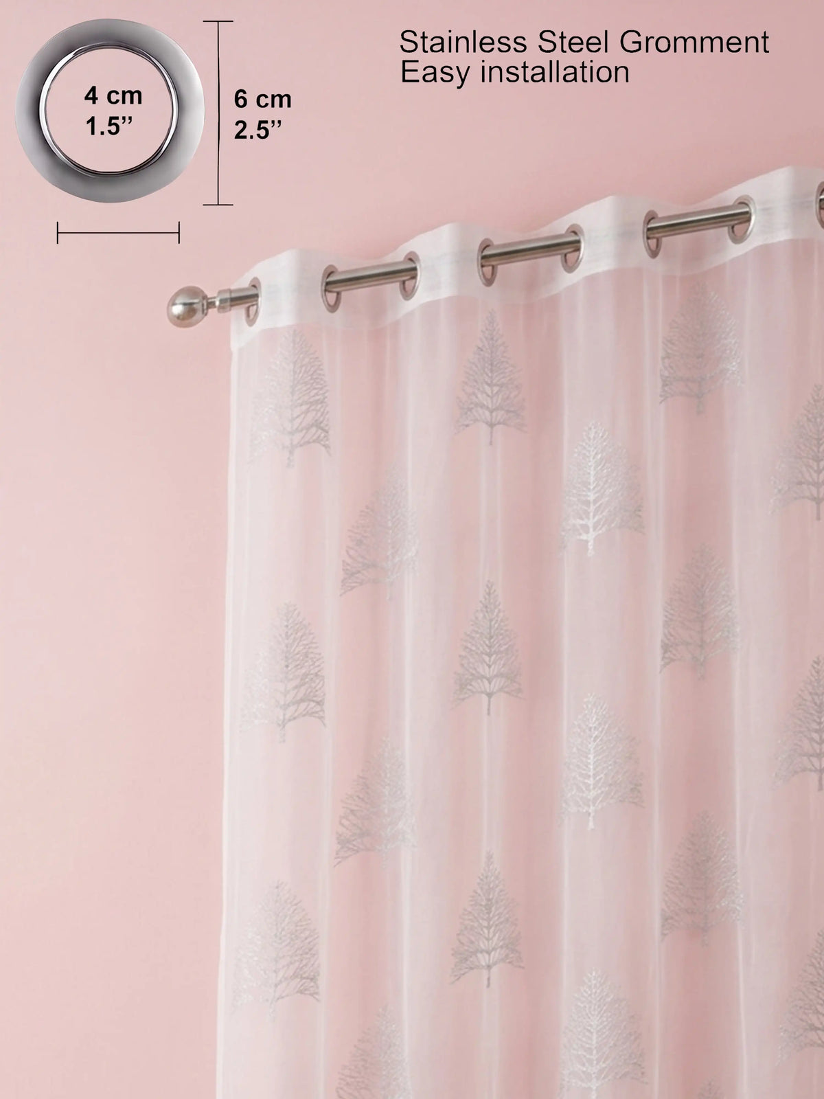 Evabella Embroidered Pine Tree Sheer Grommet Curtains | 100% Polyester