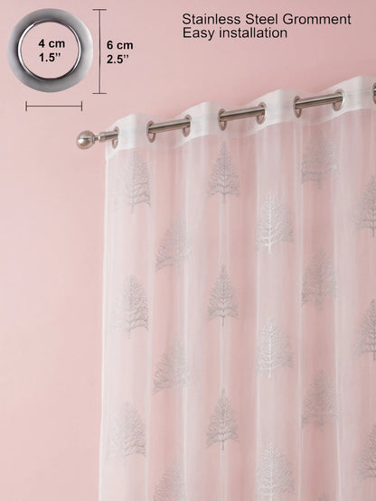Evabella Embroidered Pine Tree Sheer Grommet Curtains | 100% Polyester