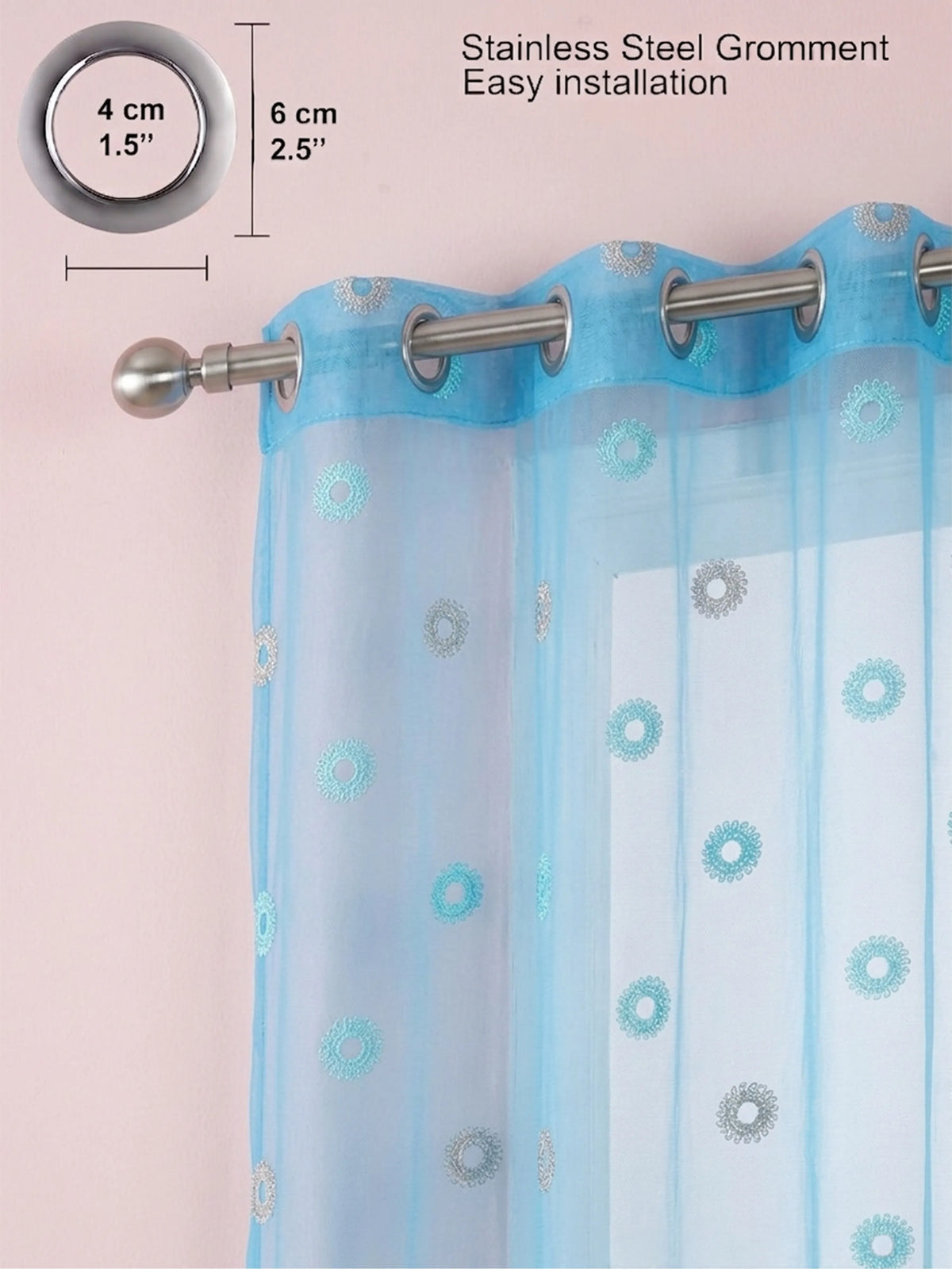 Evabella Elegant Circular Embroidery Sheer Grommet Curtains | 6 colors and 3 lengths
