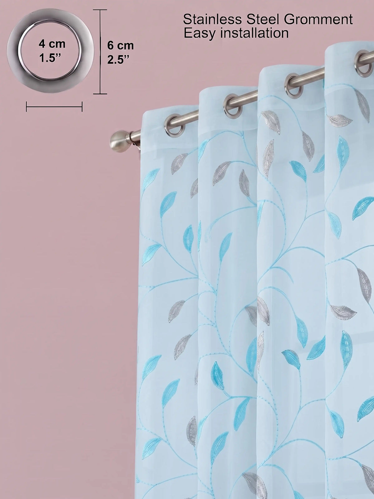 Evabella Embroidered Leaf Vine Sheer Grommet Curtains | 100% Polyester
