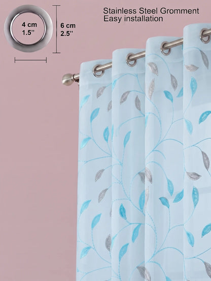 Evabella Embroidered Leaf Vine Sheer Grommet Curtains | 100% Polyester