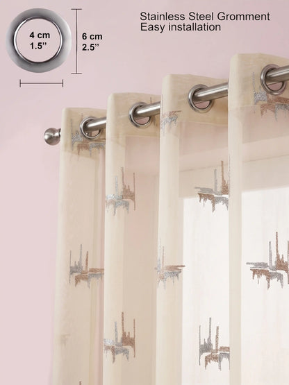 Evabella Abstract Linear Embroidered Sheer Grommet Curtains | 100% Polyester