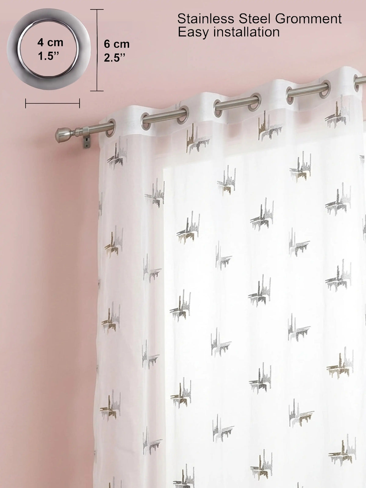 Evabella Abstract Linear Embroidered Sheer Grommet Curtains | 100% Polyester