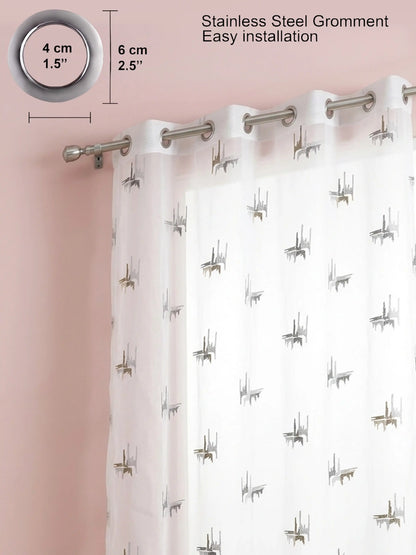 Evabella Abstract Linear Embroidered Sheer Grommet Curtains | 100% Polyester