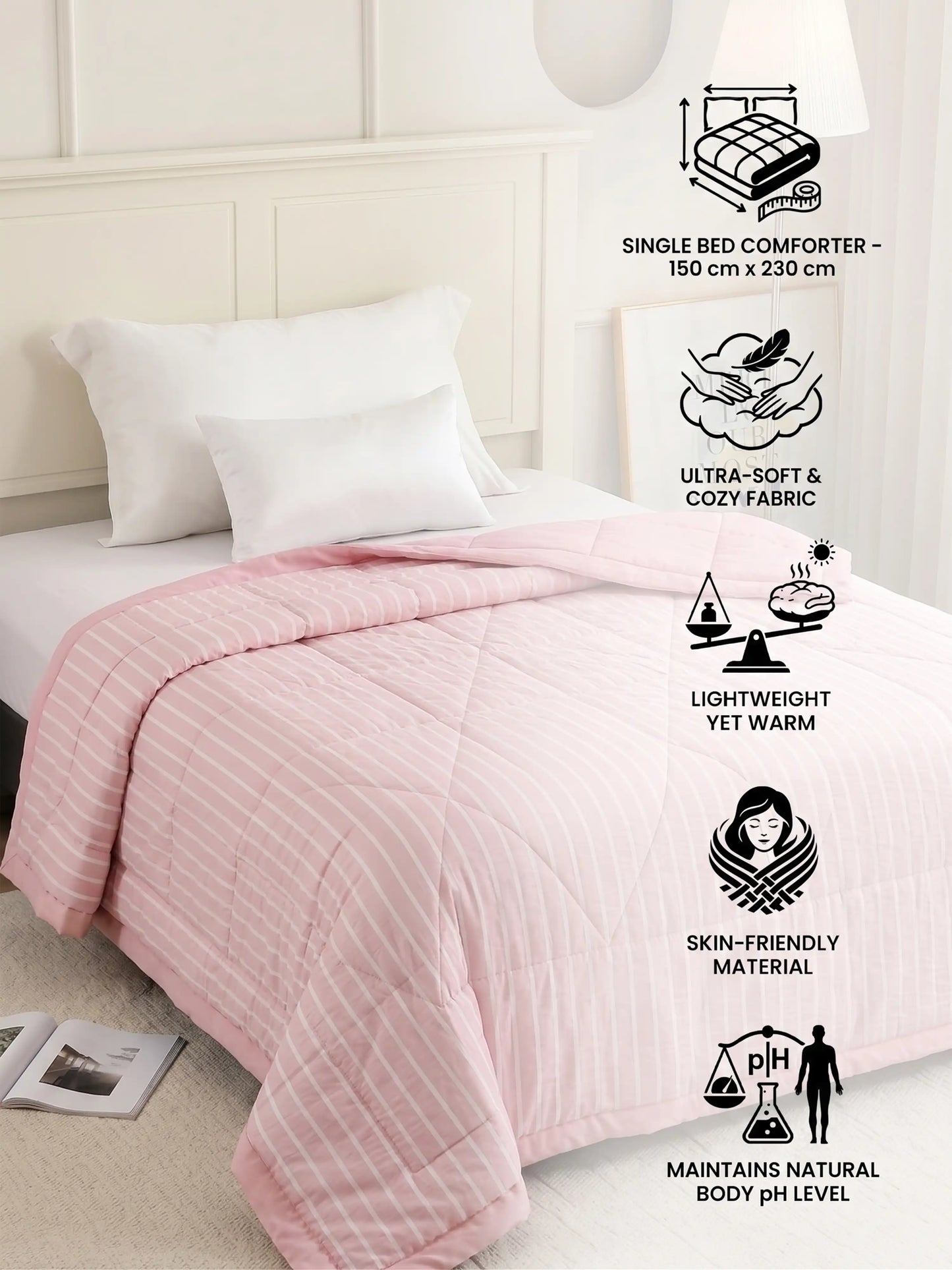 AC Comforter Striped Single with Fiber Filling (150x230 cm) Multiple Colors Available