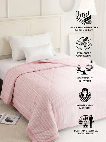 AC Comforter Striped Single with Fiber Filling (150x230 cm) Multiple Colors Available