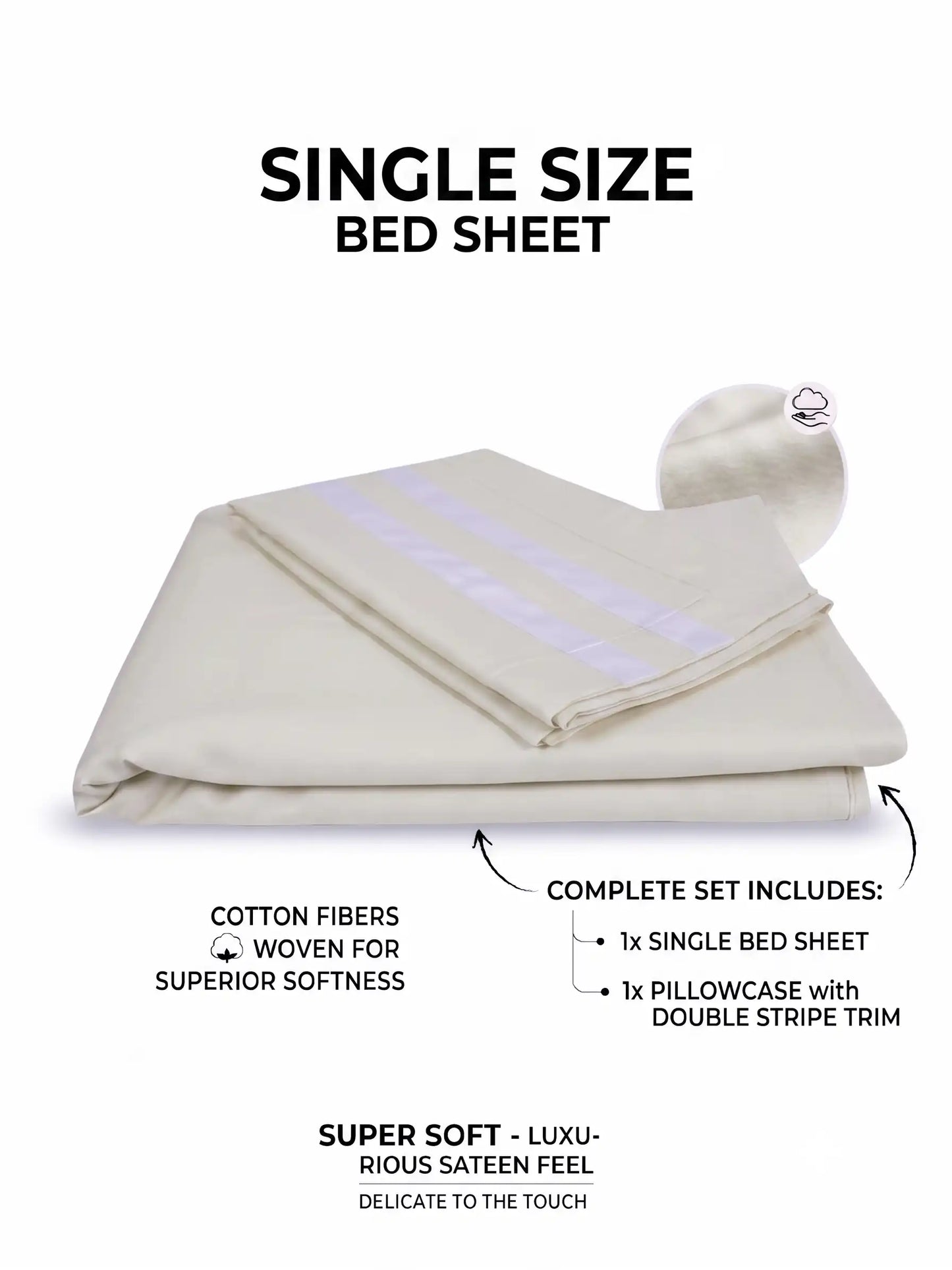 Atoz Home Decor 250 TC Tranquil Cotton Bedsheet Set with Striped Trim