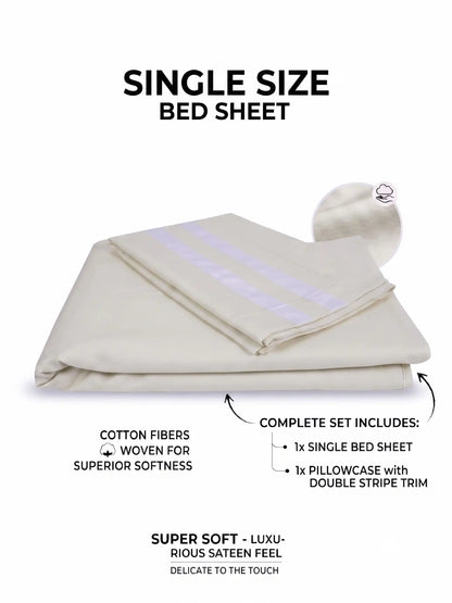 Atoz Home Decor 250 TC Tranquil Cotton Bedsheet Set with Striped Trim