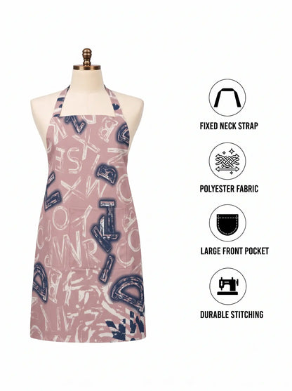 AtoZ Printed Kitchen Cooking Apron with Pocket & Waterproof Backing