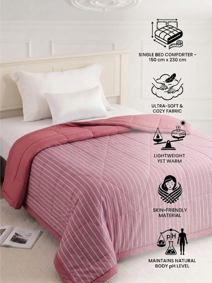 AC Comforter Striped Single with Fiber Filling (150x230 cm) Multiple Colors Available